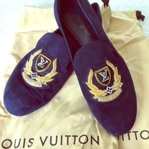 Louis Vuitton Navy Suede loaders. Worn once